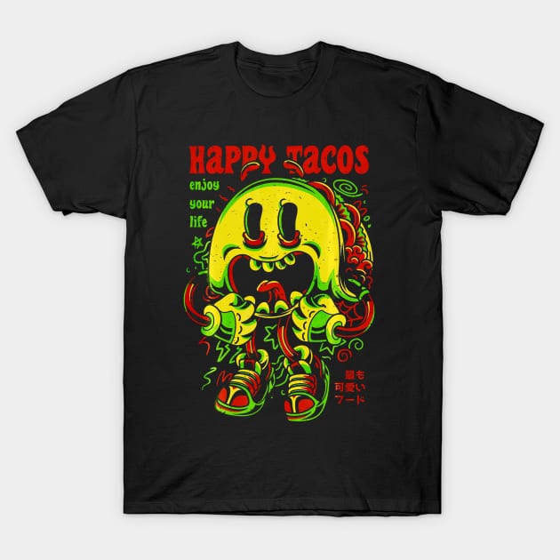 Happy Tacos Funny Taco Japanese Anime T-Shirt by CovidStore